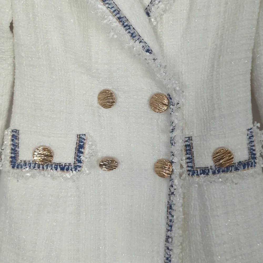 New Boutique dabuwawa tweed white blazer jacket XS / S - Picture 2 of 3